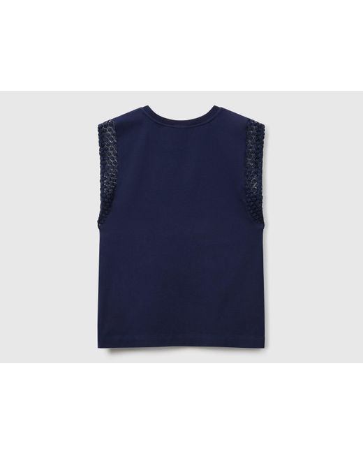 Benetton, Top Sans Manches Avec Macramé, Bleu Foncé, Femme Benetton en coloris Blue