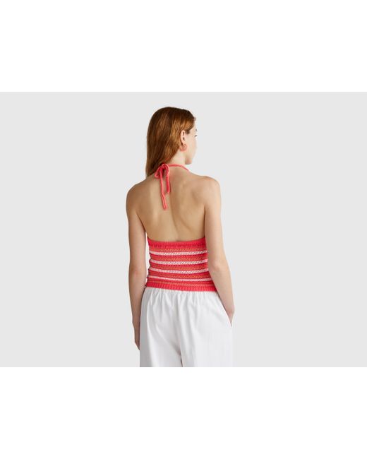 Benetton, Top De Rayas De Crochet, Ciclamen, Mujer Benetton de color Red