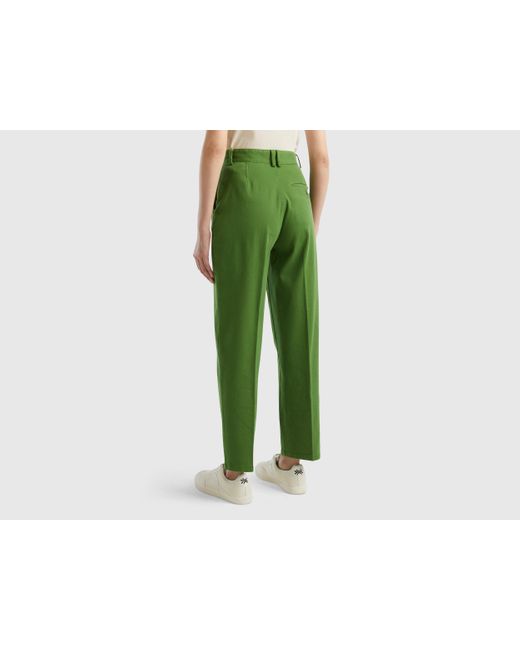 Benetton Green Chino Trousers In Cotton And Modal®
