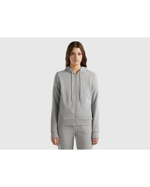 Benetton Gray 100% Cotton Sweatshirt With Zip And Hood
