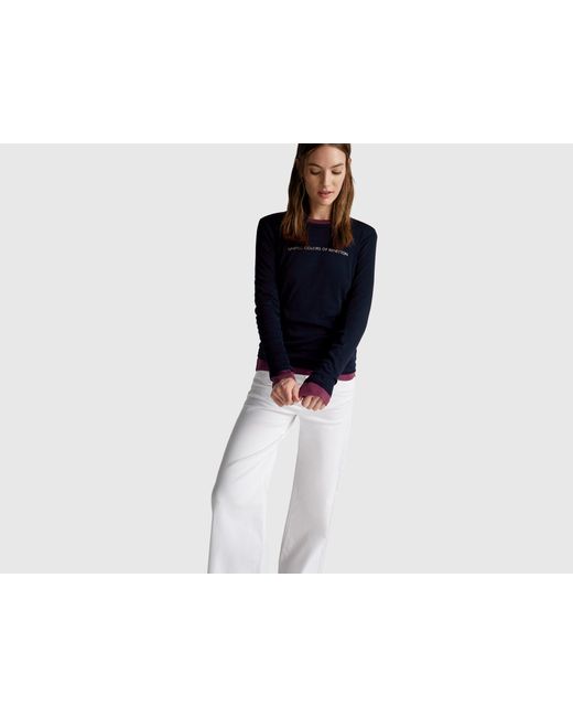 Benetton Blue Benetton, Long Sleeve T-Shirt With Glitter Logo