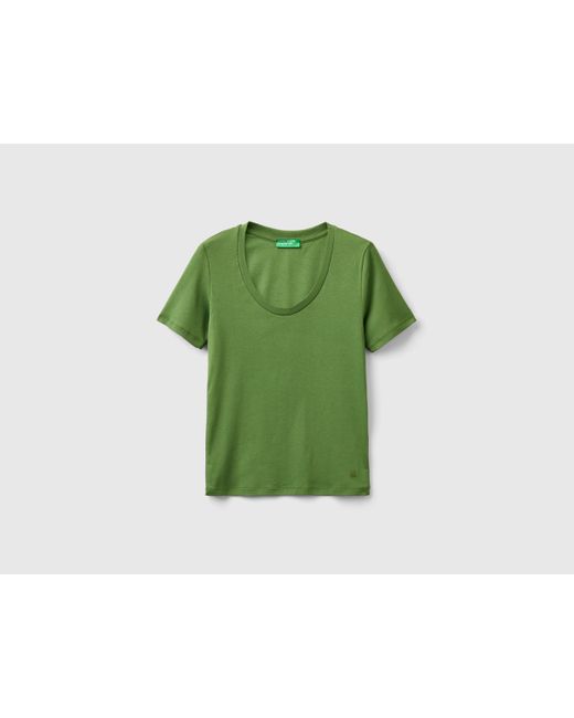 Benetton Green Kurzärmeliges T-shirt Aus Langfaser-baumwolle