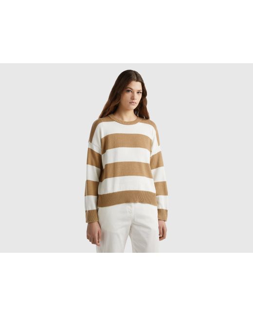 Benetton Black Striped Sweater In Tricot Cotton