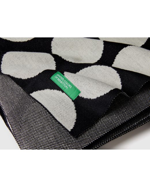 Benetton Black Knit Blanket In White Polka Dots