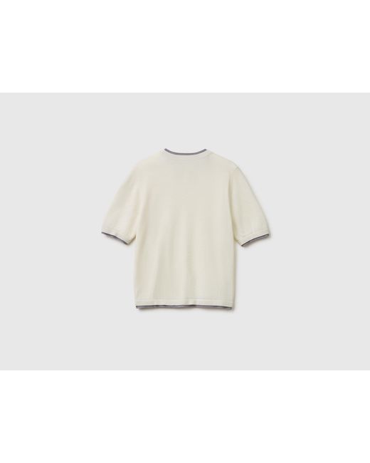 Benetton Black Benetton, 100% Merino Wool Short-Sleeved Shirt