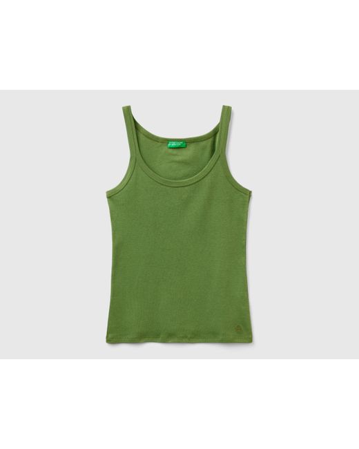 Benetton Military Green Tank Top In Pure Cotton