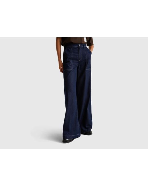 Benetton, Vaqueros De Pierna Ancha Con Bolsillos, Azul, Mujer Benetton de color Black