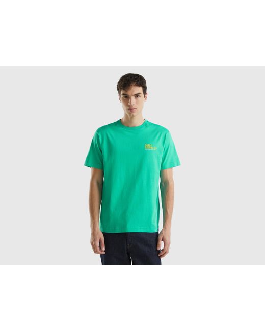 Benetton Green T-shirt With Print On Front And Back for men