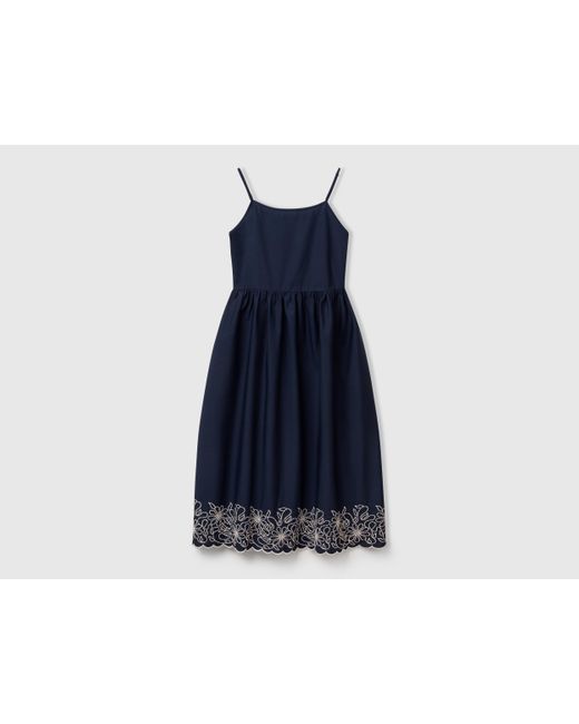Benetton Black Benetton, Kleid Mit Blumenstickerei, Dunkelblau