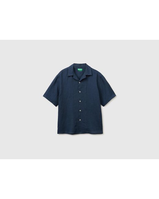 Benetton Blue Benetton, 100% Linen Short-Sleeved Shirt for men