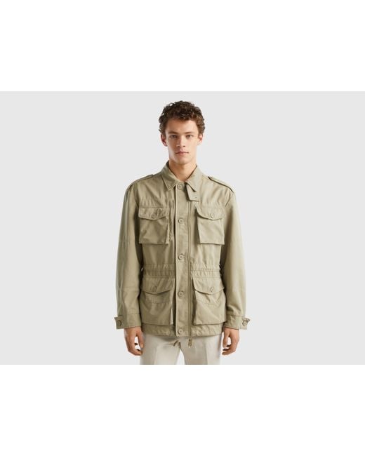Benetton Green Jacket With Pockets And Drawstring for men