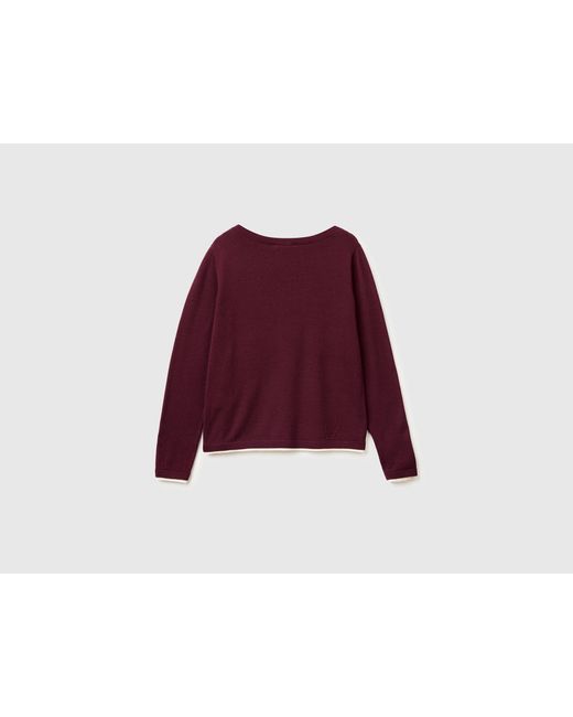 Benetton Red Benetton, 100% Merino Wool Boat Neck Sweater