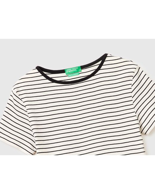 Benetton, T-Shirt Rayé À Col Rond, Taille, Crème, Femme Benetton en coloris Black