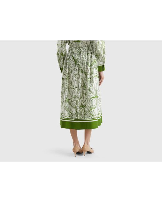 Benetton Green Midi Skirt In Sustainable Viscose Blend