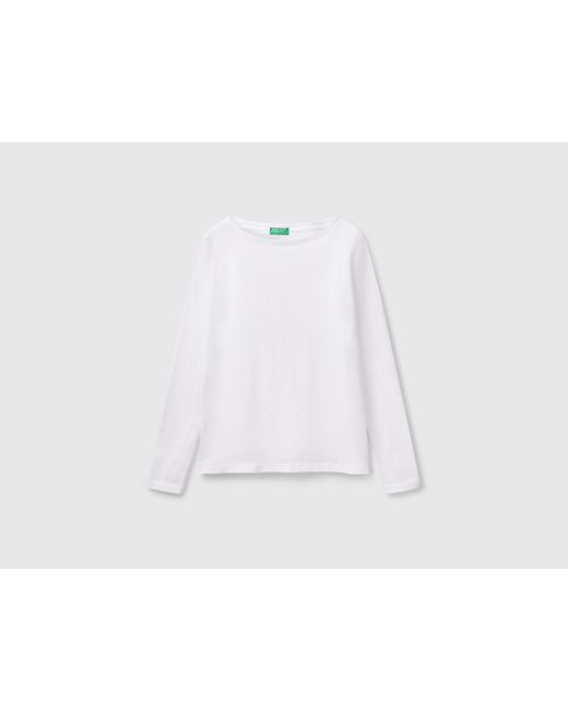 Benetton, Camiseta Cuello Barco 100% Algodón, Blanco, Mujer Benetton de color Black