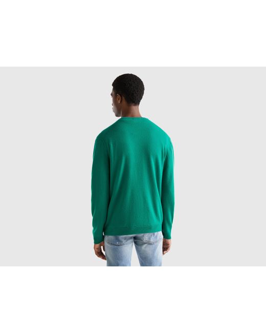 Pull Vert À Col En V En Pure Laine Mérinos Benetton pour homme en coloris  Vert | Lyst