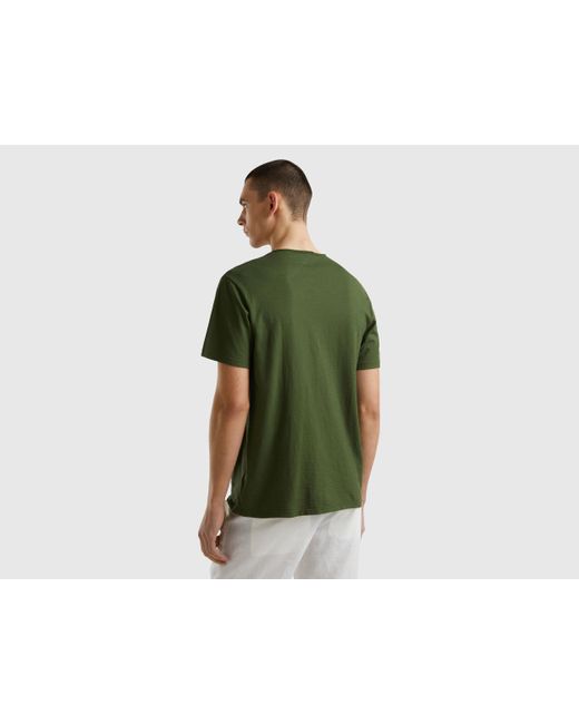 Benetton Green V-neck T-shirt In 100% Cotton for men