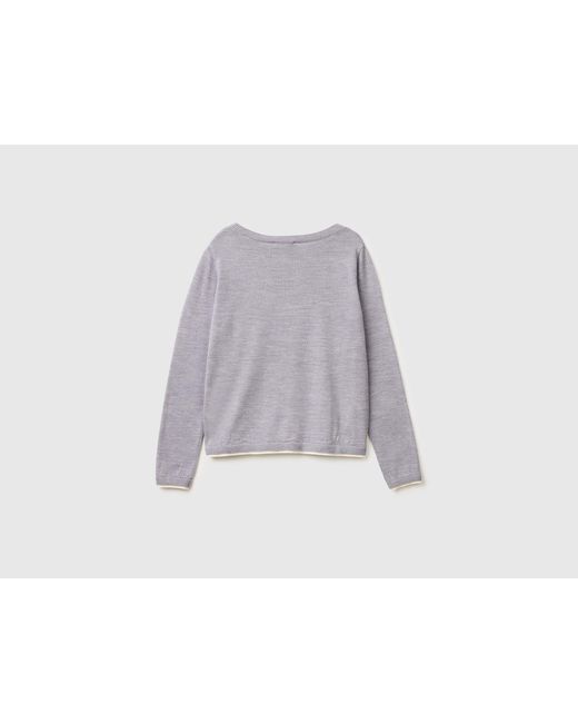 Benetton, Pull À Col Bateau 100% Laine Mérinos, Taille, Gris Clair, Femme Benetton en coloris Black