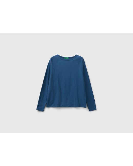 T-shirt Manica Lunga In Cotone Leggero di Benetton in Blue
