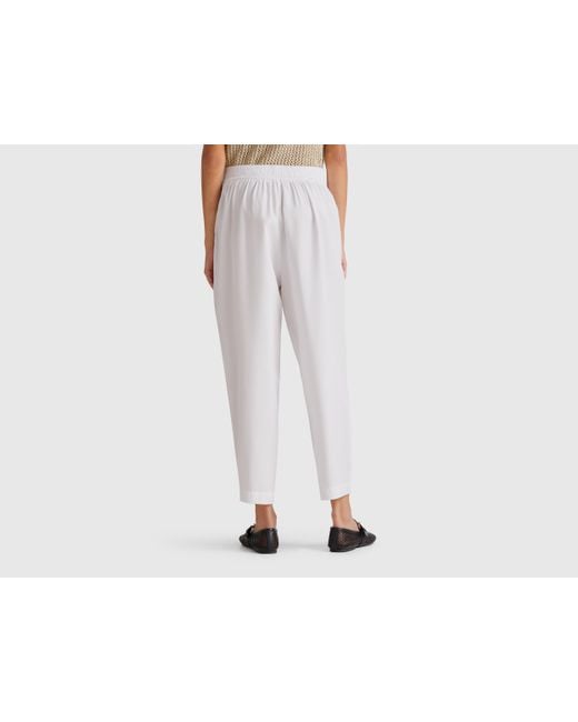 Benetton Black Benetton, Fließende Hose Mit Falten, Weiss