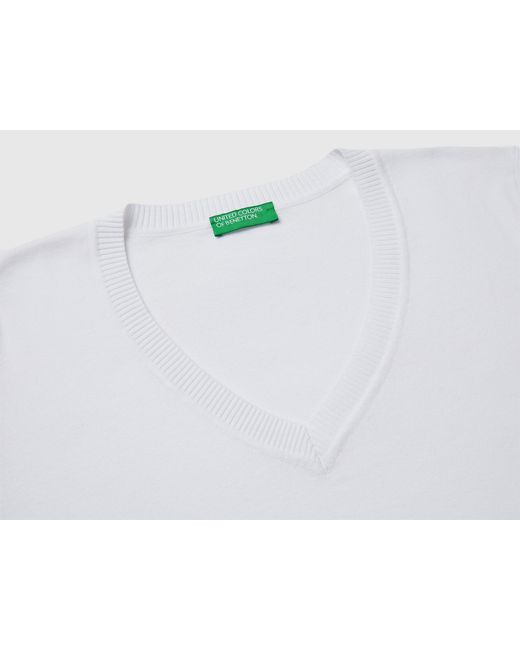 Benetton White Benetton, V-Neck Sweater