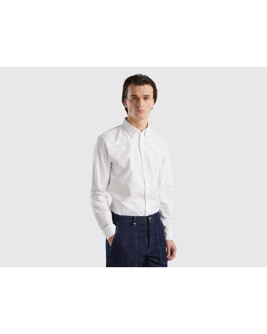Benetton Slim-fit-hemd In Button-down-design in White für Herren