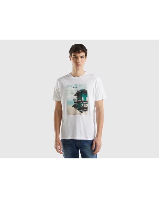 Camiseta De Algodón Orgánico Con Estampado Benetton de hombre de color Black
