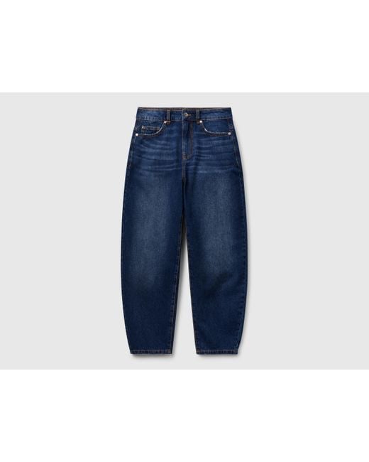 Benetton, Vaqueros Con Corte Globo, Azul Oscuro, Mujer Benetton de color Blue