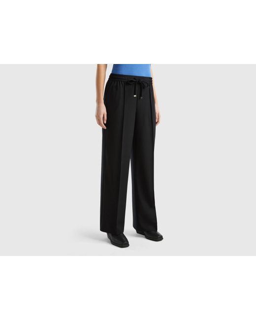 Benetton Black Flowy Trousers With Drawstring