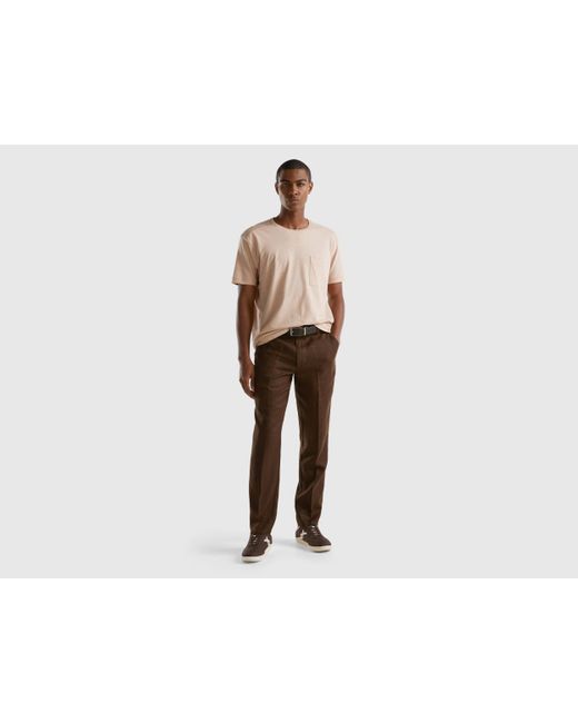 Benetton Black Chinos In Pure Linen for men