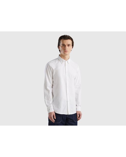 Benetton White Slim Fit Button Down Shirt for men