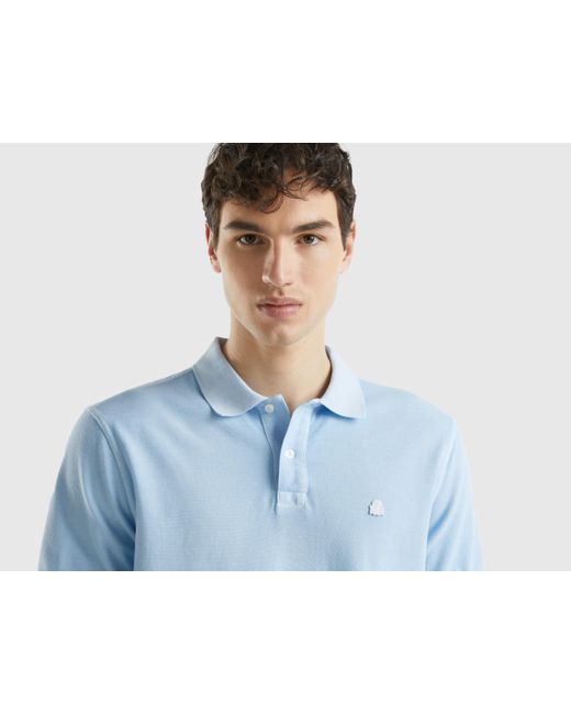 Benetton Blue Regular Fit Polo In 100% Organic Cotton for men