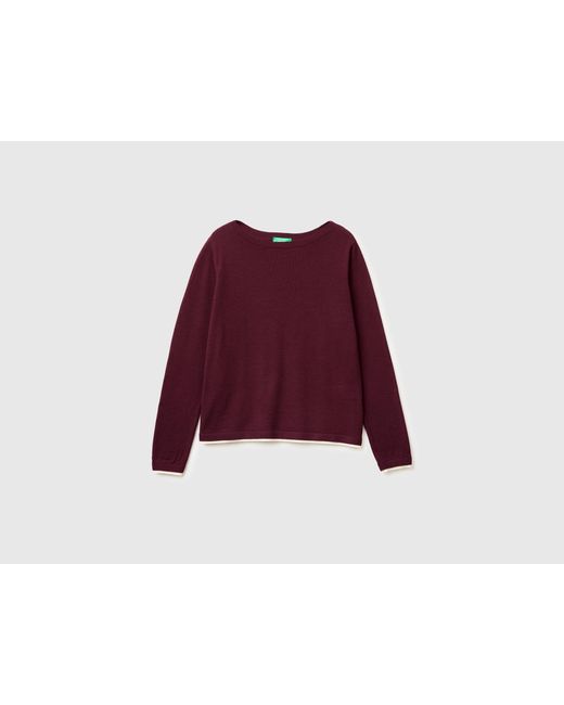 Benetton Red Benetton, 100% Merino Wool Boat Neck Sweater