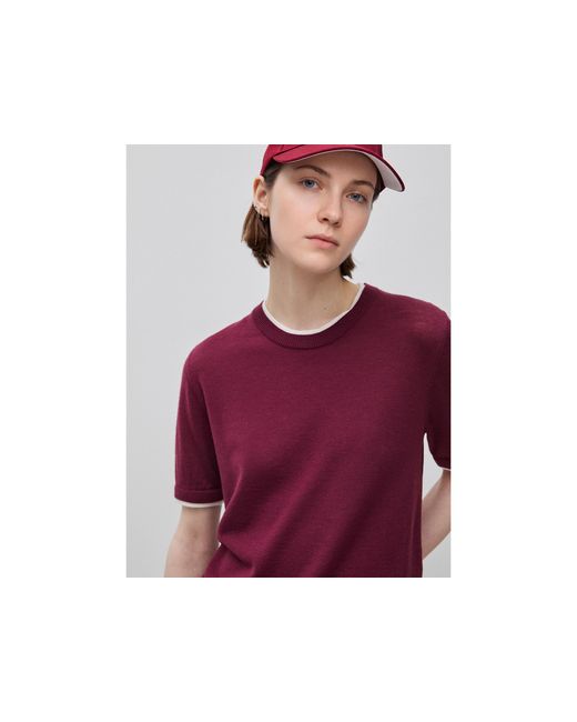Benetton Red Benetton, 100% Merino Wool Short-Sleeved Shirt
