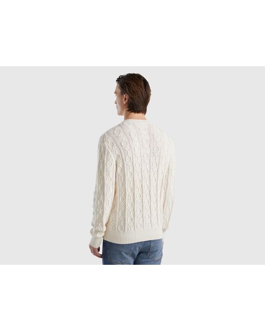 Benetton White Monogram Sweater In 100% Cotton for men