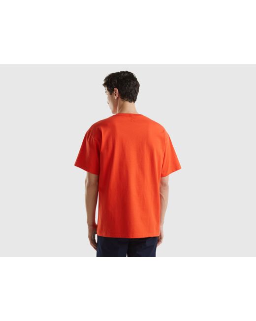 T-shirt Over Fit In Cotone Bio di Benetton in Red da Uomo
