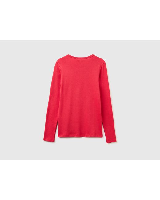 Benetton Red Benetton, Long Sleeve T-Shirt With Glitter Logo