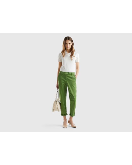 Pantalones Chinos De Algodón Elástico Benetton de color Green