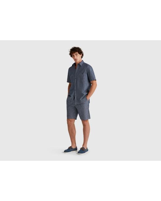 Benetton, Camicia Manica Corta di Benetton in Black da Uomo
