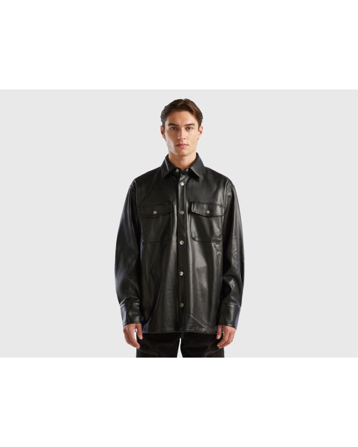 Benetton Black Shirt In Imitation Leather for men