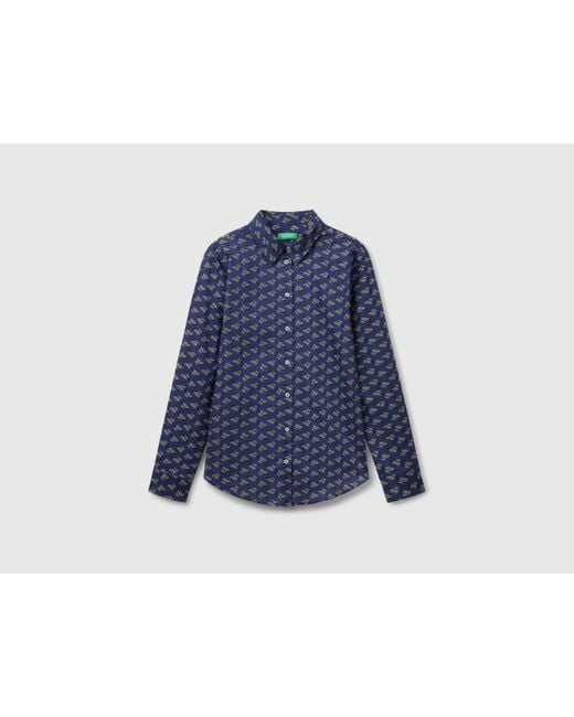 Benetton, Camisa Azul Oscuro Estampada, Azul Oscuro, Mujer Benetton de color Blue