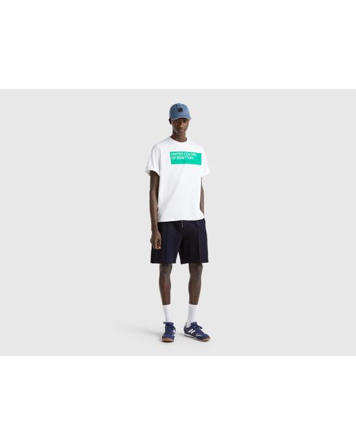 Benetton, Bermudas De Felpa De Algodón, Azul Oscuro, Hombre Benetton de hombre de color Black