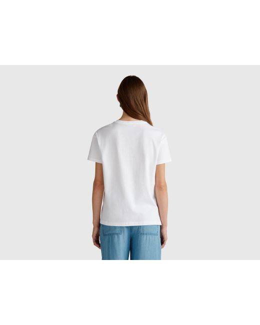 Benetton, Camiseta Regular Con Estampado De Flores. Blanco, Mujer Benetton de color Blue