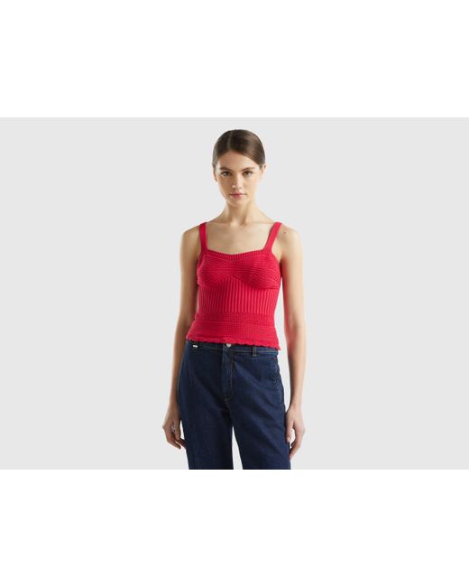 Benetton Red Knit Stitch Top