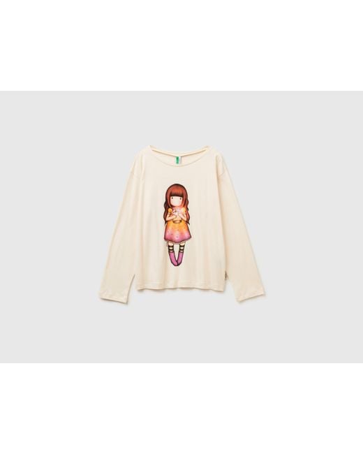 Benetton, Maglia Con Stampa Santoro Gorjuss, Taglia, Bianco Panna, Donna di Benetton in Black