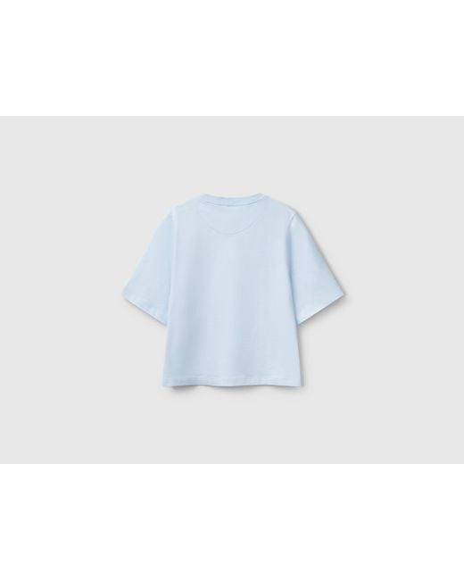 Benetton, Camiseta Boxy Fit De 100 Algodón, Celeste, Mujer Benetton de color Blue