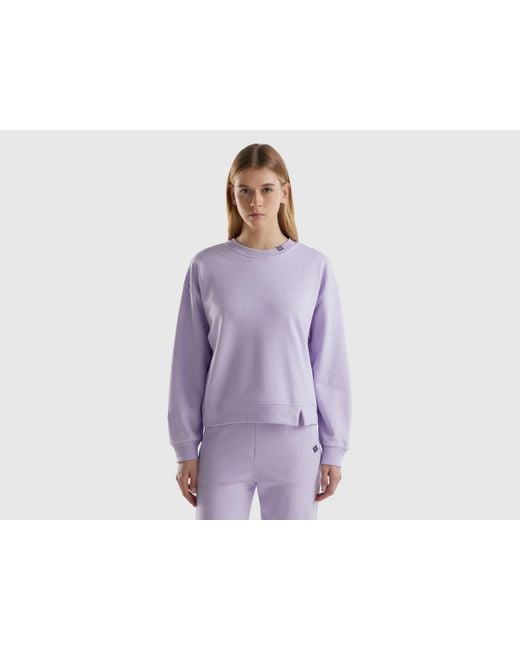 Benetton Purple Pullover Sweatshirt In Cotton Blend