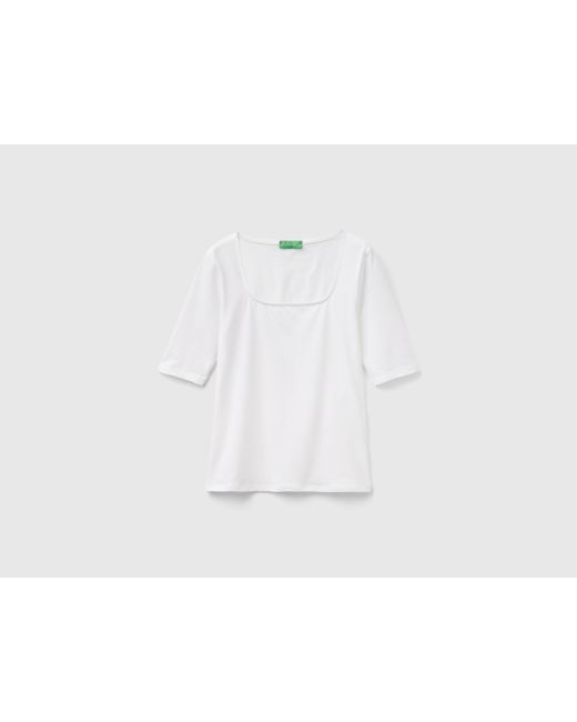 Benetton Black Eng Anliegendes T-shirt Aus Stretch-baumwolle