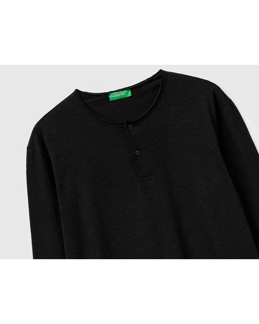 Benetton Black Benetton, T-Shirt With Henley Neck for men