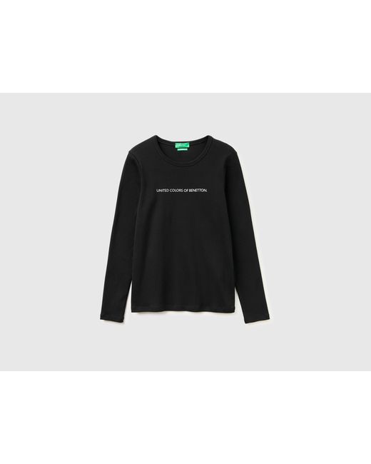 Benetton Black Benetton, Long Sleeve T-Shirt With Glitter Logo